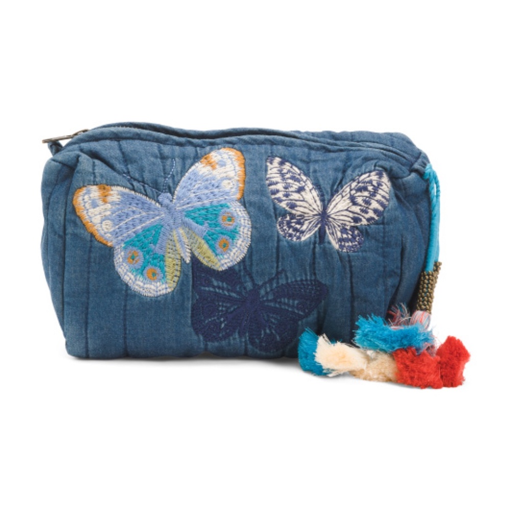 NWT  JOHNNY WAS Paradisio Quilted Makeup Bag DENIM BLUE